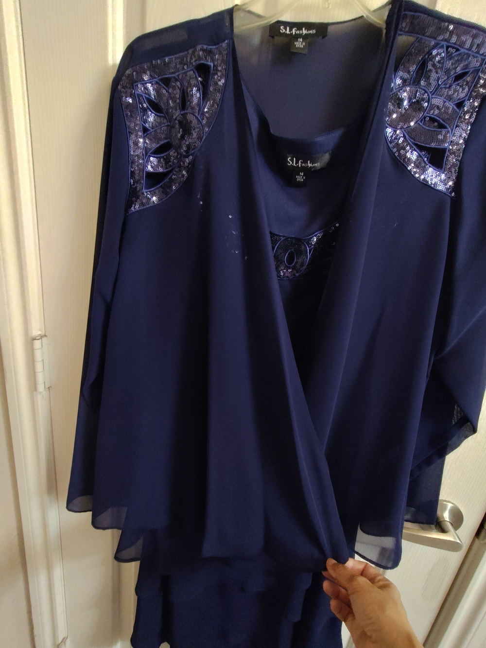 SL Fashions Navy Embellished Evening Jacket Set